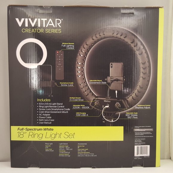 🛑Sold🛑 18" Ring Light Set  Remote Full Spectrum White VIVITAR Creator Ser - Picture 2 of 8